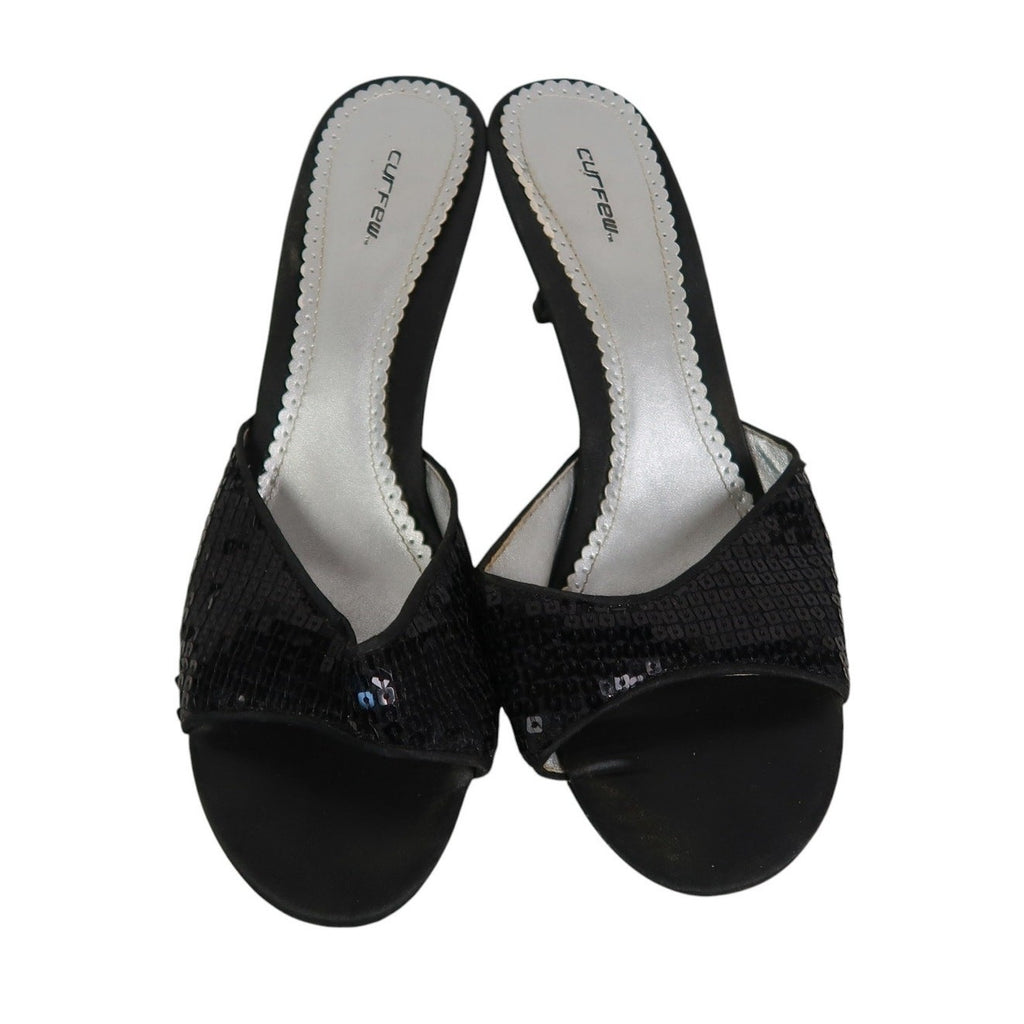 Vintage Curfew Black Sequin Embellished Open Toe Mule