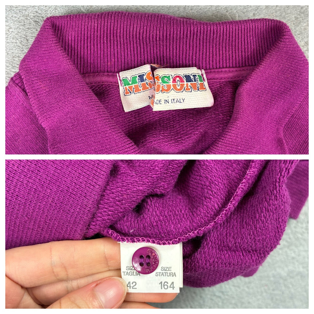 Missoni 1980s Purple Spellout Logo Button Up Jumper Size 42