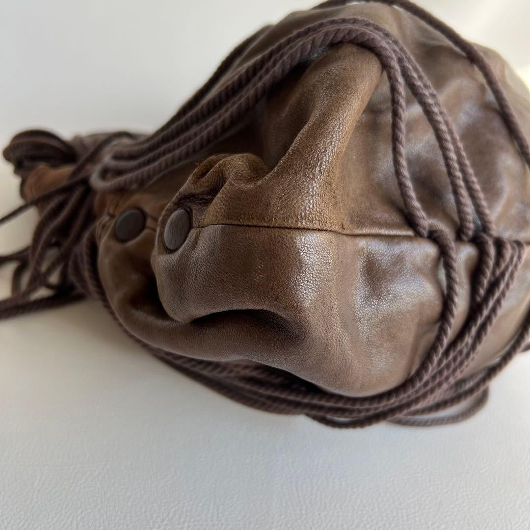 Diesel 2000s Brown Leather Shoulder Bag with Fringe Large