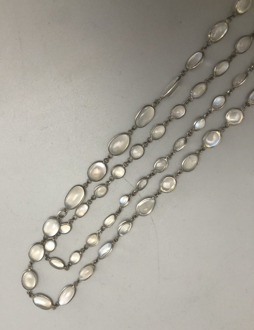 Victorian Silver Natural Moonstone Necklace /Guard  Chain 28g 122cm DLZX