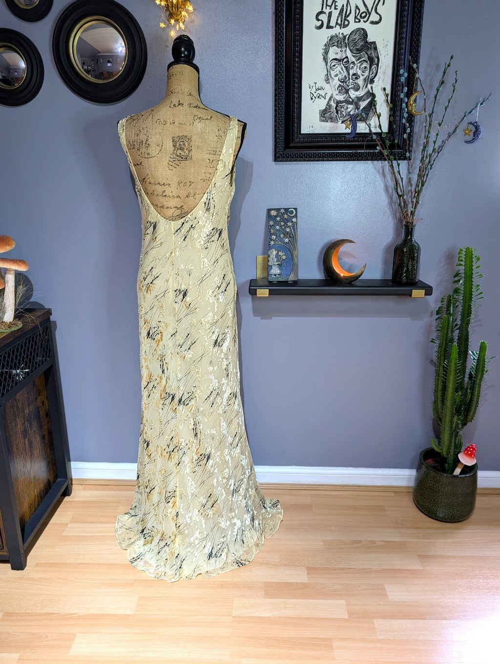 Y2K Maria Grachvogel Long Vanilla Bias Cut Beaded Dress UK 12/14 (US 10)
