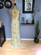 Y2K Maria Grachvogel Long Vanilla Bias Cut Beaded Dress UK 12/14 (US 10)