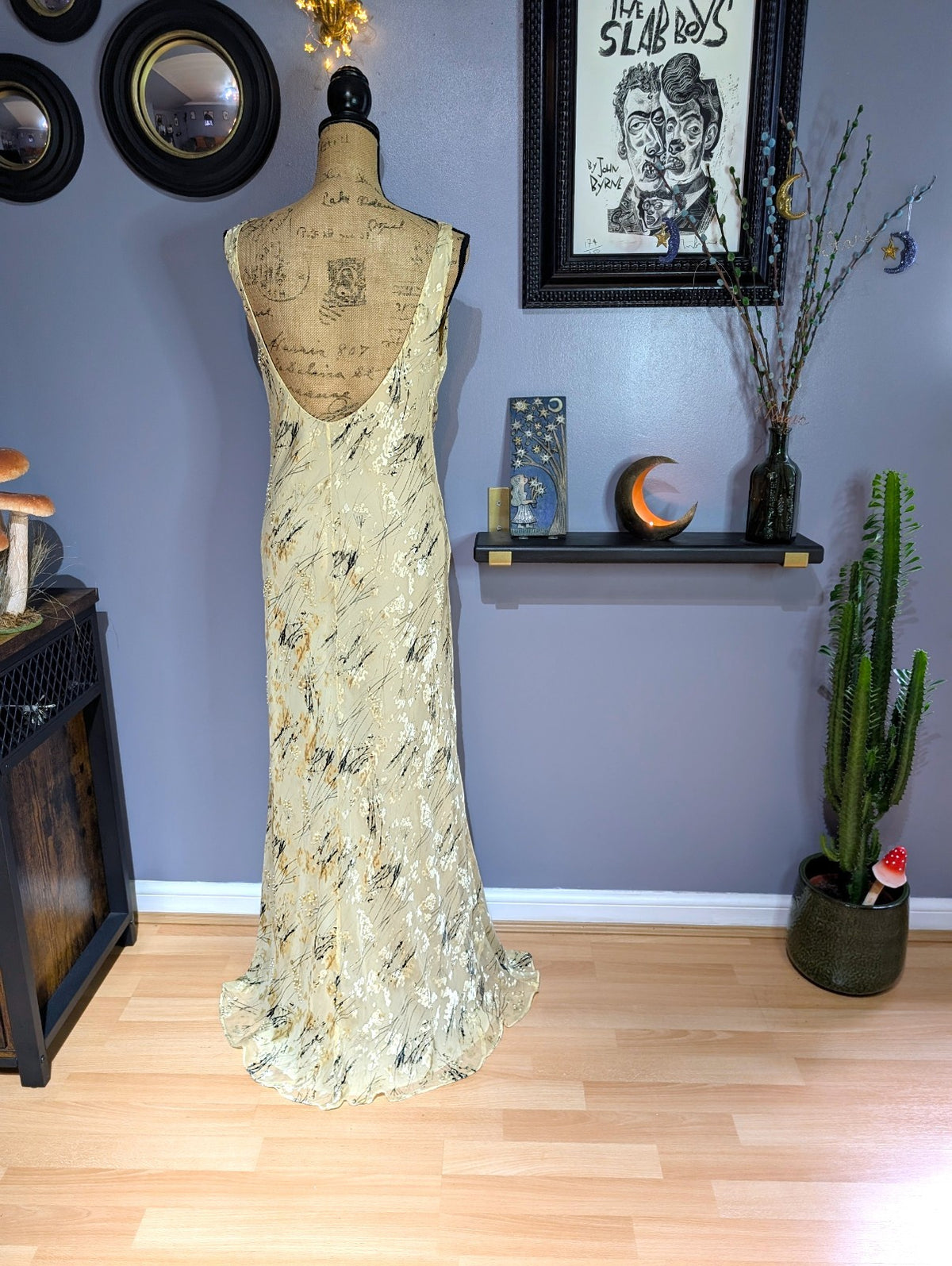 Y2K Maria Grachvogel Long Vanilla Bias Cut Beaded Dress UK 12/14 (US 10)