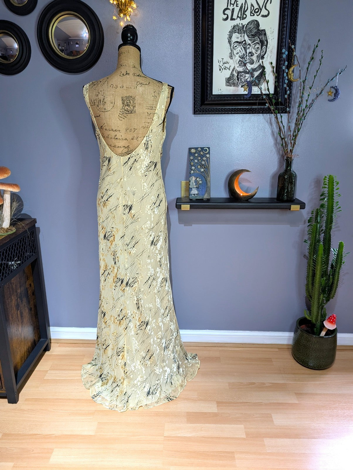 Y2K Maria Grachvogel Long Vanilla Bias Cut Beaded Dress UK 12/14 (US 10)