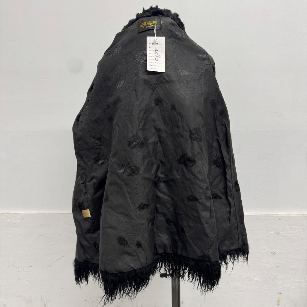 Vintage Black Rabbit Fur Coat with Mongolian Lamb Trim