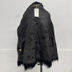 Vintage Black Rabbit Fur Coat with Mongolian Lamb Trim