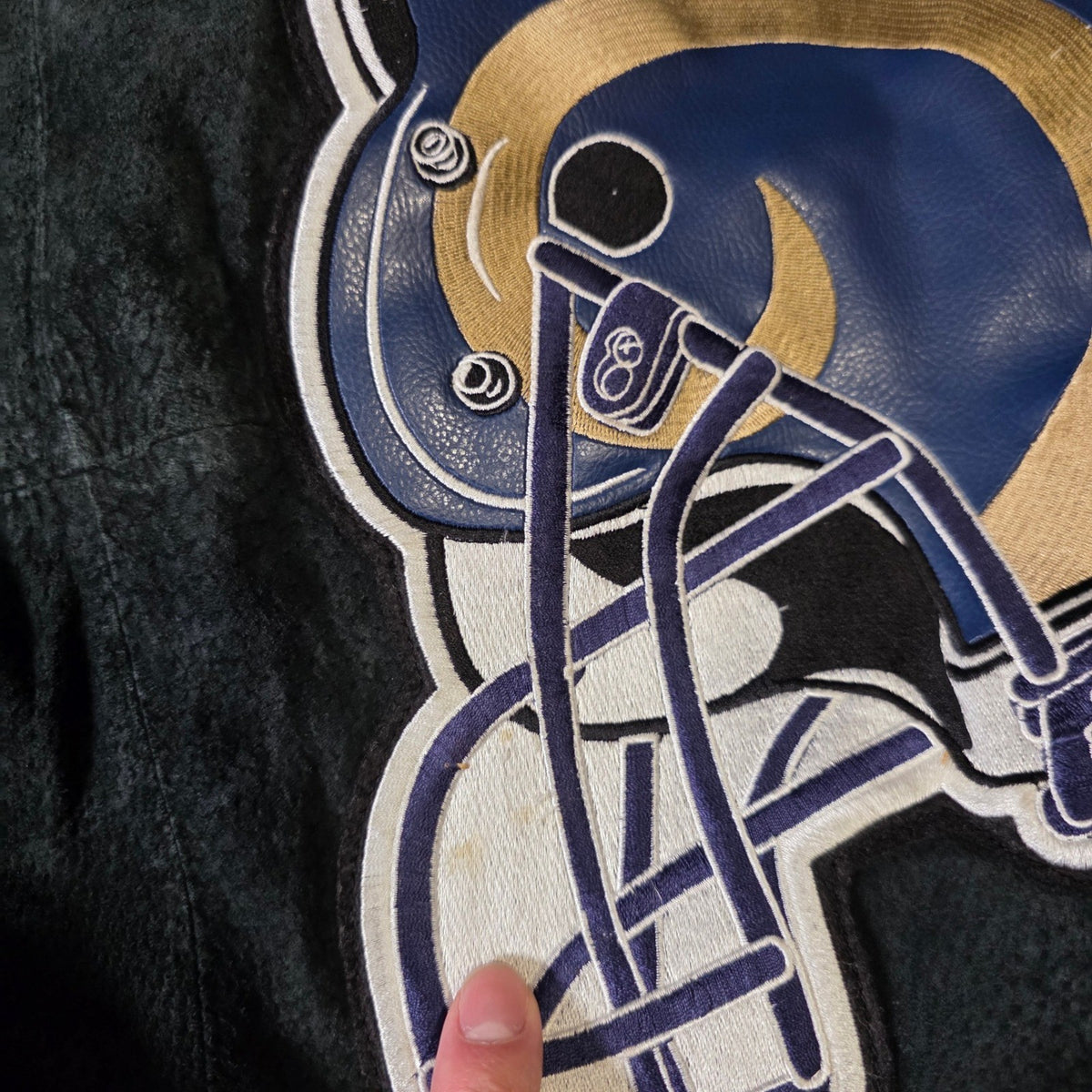 G-III NFL St. Louis Rams Suede Leather Varsity Jacket Green Blue Large