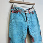 VTG ROBERTO CAVALLI SHIMMER FISH SCALE PRINTED BOOTCUT JEANS