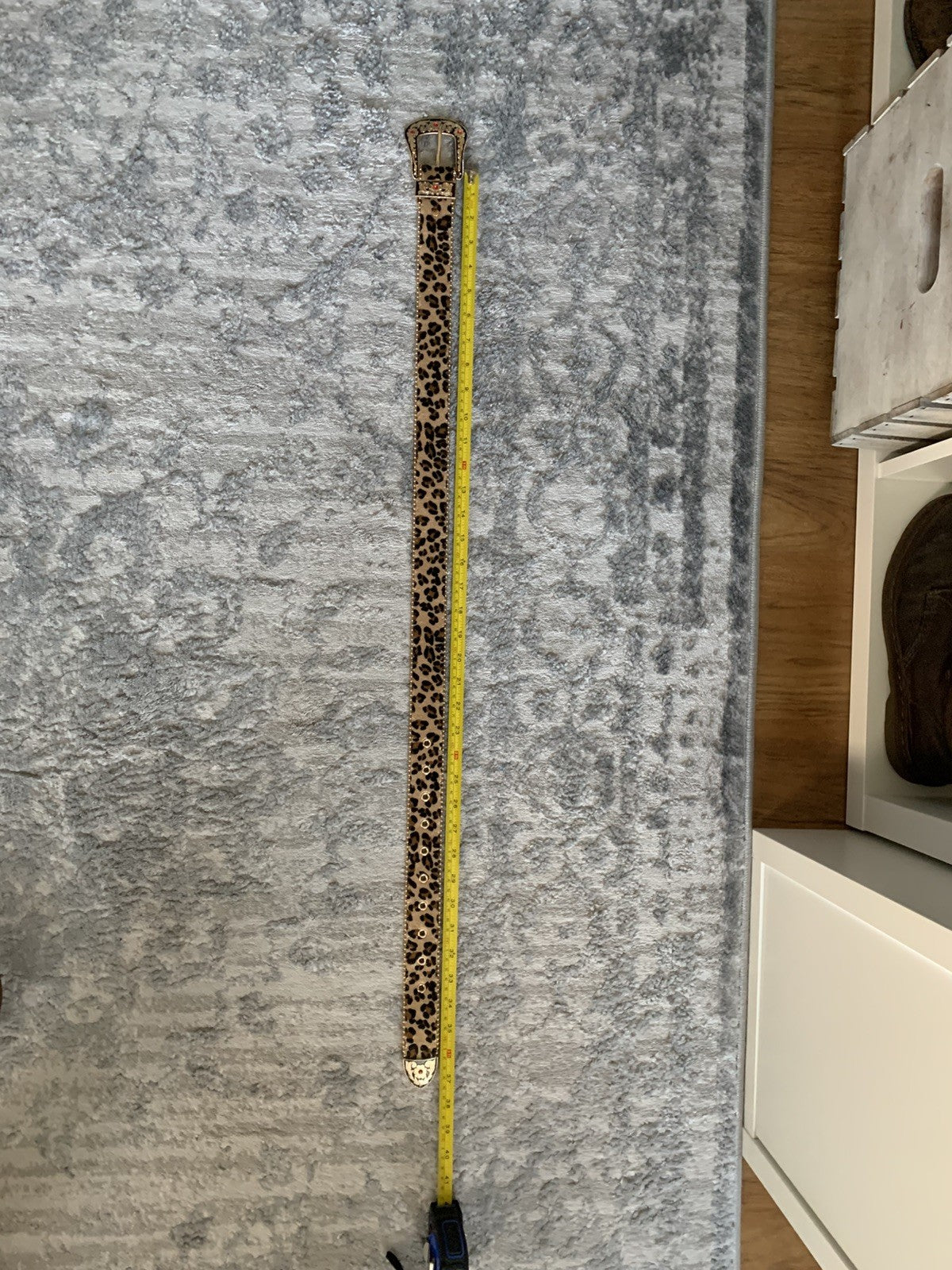 Vintage Style Gold Crystal Studded Leopard Western Leather Cowboy Belt