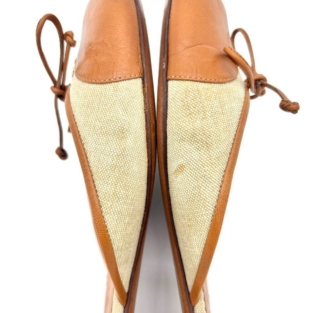 Vintage Chanel Four Leaf Clover Bow Canvas and Leather Slip On Mules Flats 38.5