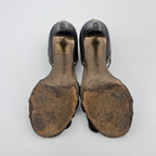 Fendi | Auth Selleria Brown Leather Mink Fur Camellia Ankle Strap Stiletto (35)