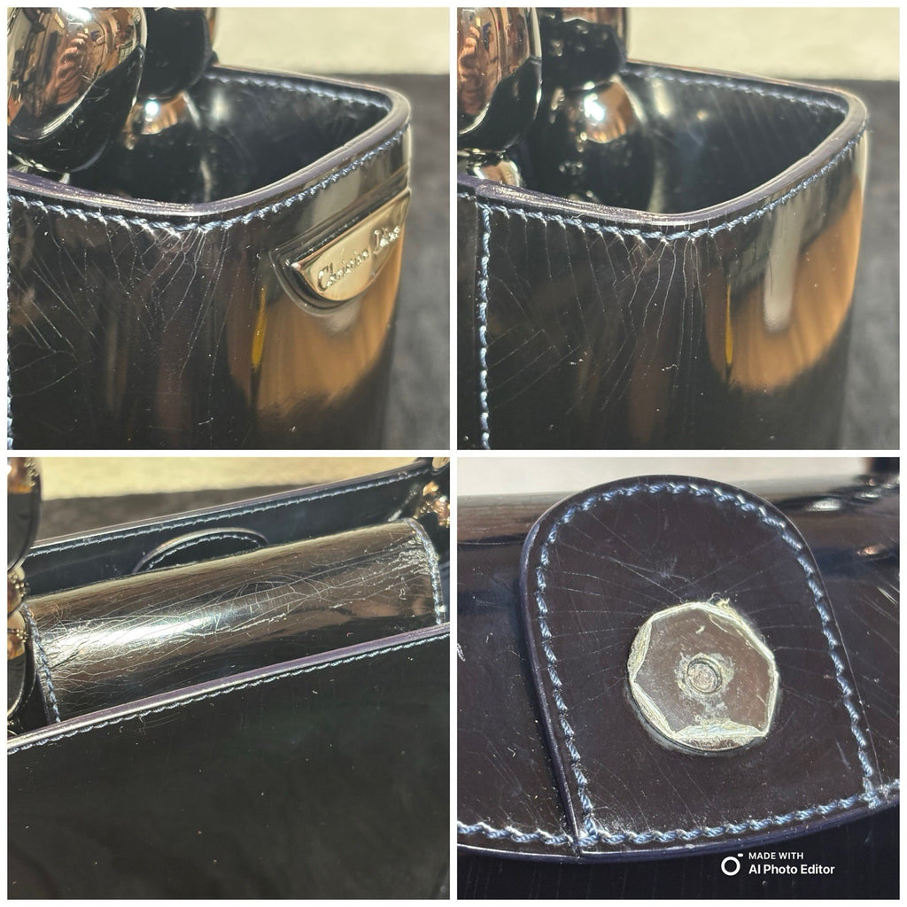 Auth Christian Dior Vintage 1999 Malice Pearl Bag Black Patent Leather Gunmetal