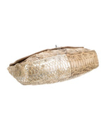 Chanel Beige And Gold Python Crochet Flap Bag With Chain Vintage RARE