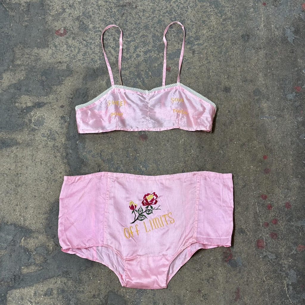 1940s Embroidered Lingerie Set Pink