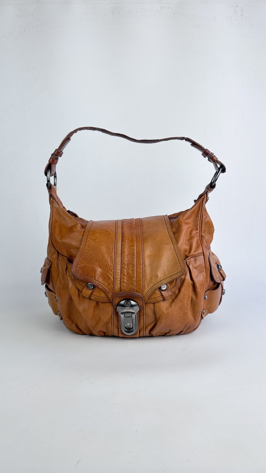 Francesco Biasia Tan Brown Leather Hobo Shoulder Bag Y2K