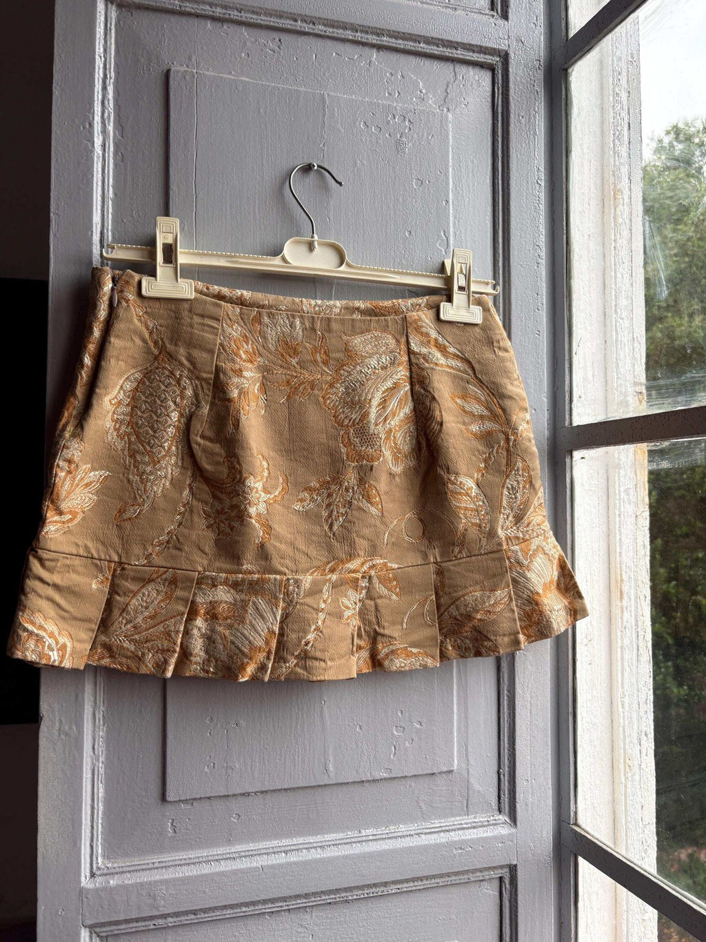 Y2K Brocade Two Piece Set Gold Floral Corset Top and Mini Skirt