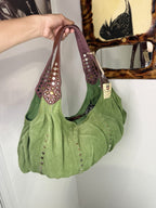 Lucky Brand Y2K Green Suede Studded Hobo Shoulder Bag