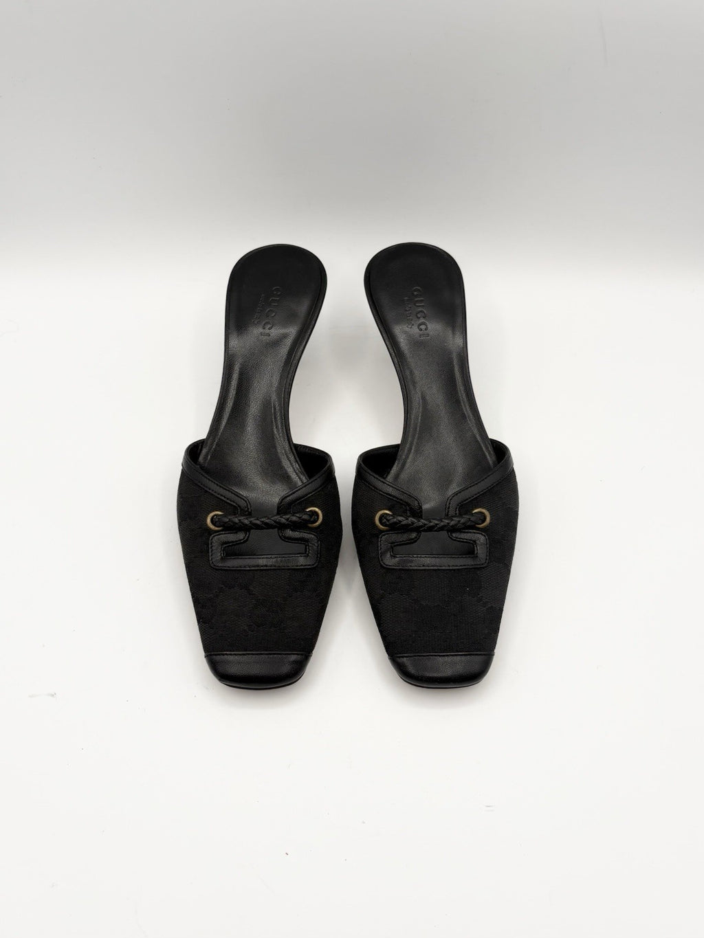 Gucci Black Canvas GG Monogram Kitten Heels with Braid Accent Size EU 35.5