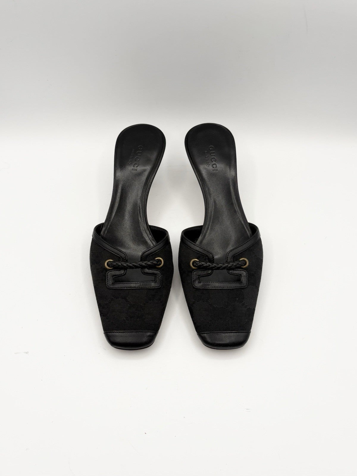 Gucci Black Canvas GG Monogram Kitten Heels with Braid Accent Size EU 35.5