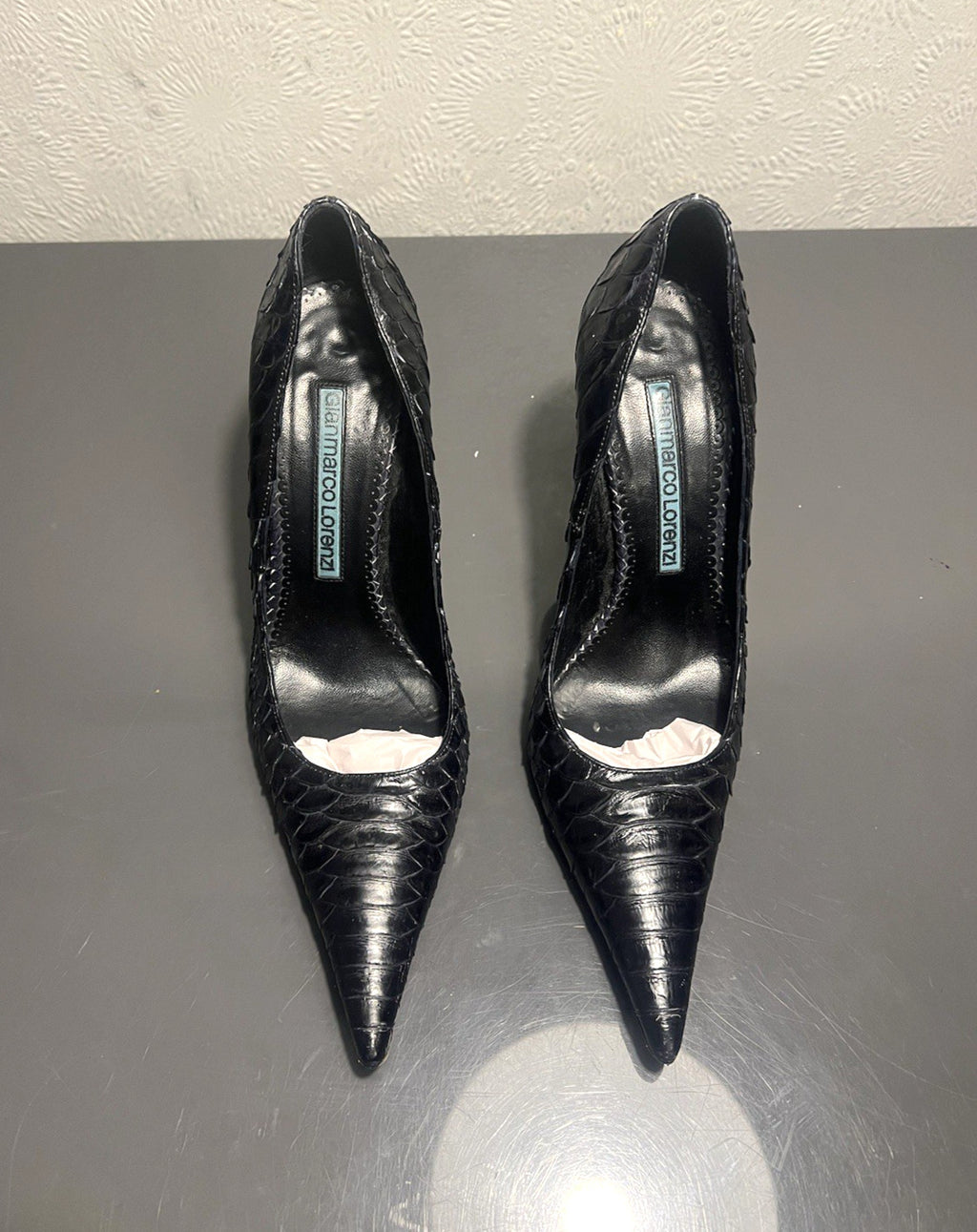 Gianmarco Lorenzi Ladies 37.5 4 Heels Python Exotic Nail Heel Pointed Slim Toe