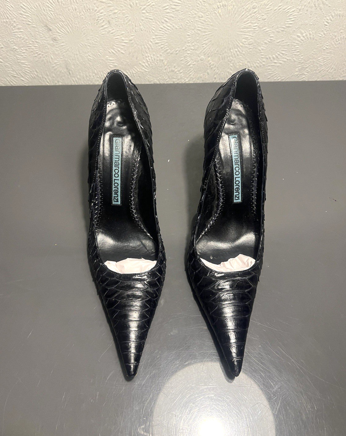 Gianmarco Lorenzi Ladies 37.5 4 Heels Python Exotic Nail Heel Pointed Slim Toe