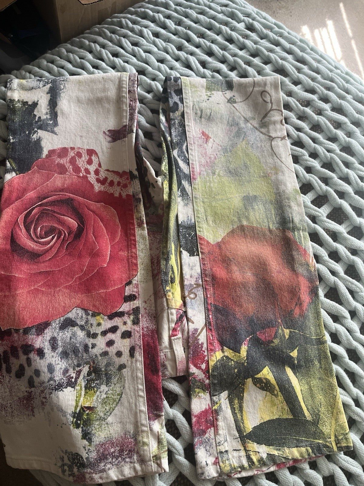 Rare Find!! Roberto Cavalli Rose Leopard Graffiti Jeans Small