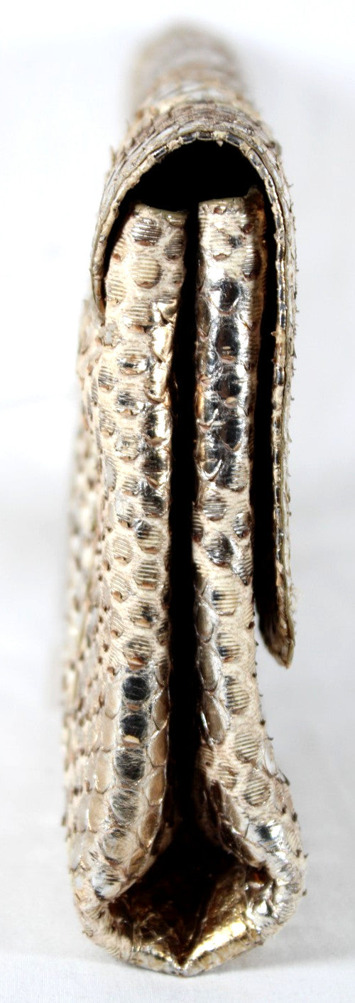 NANCY GONZALEZ Metallic Silver & Gold Python Skin Long Clutch Bag