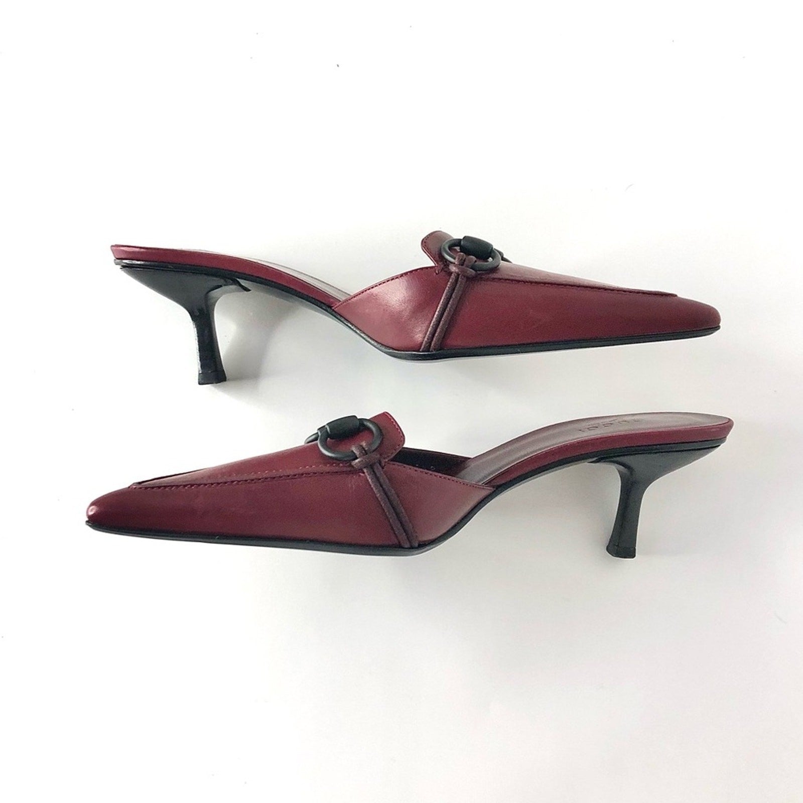 NIB Vintage Gucci Horsebit Wine Leather Pointed Toe Kitten Heel Pumps Mules 8.5