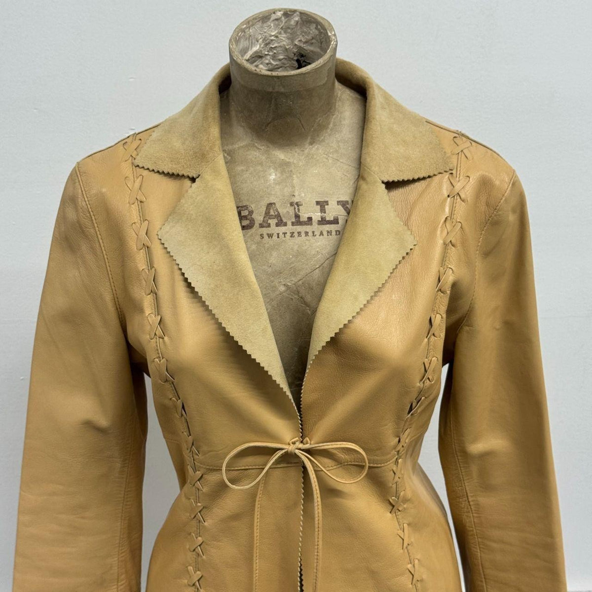 Bebe Y2K Genuine Leather Whipstitch Corset Tie-Front Jacket