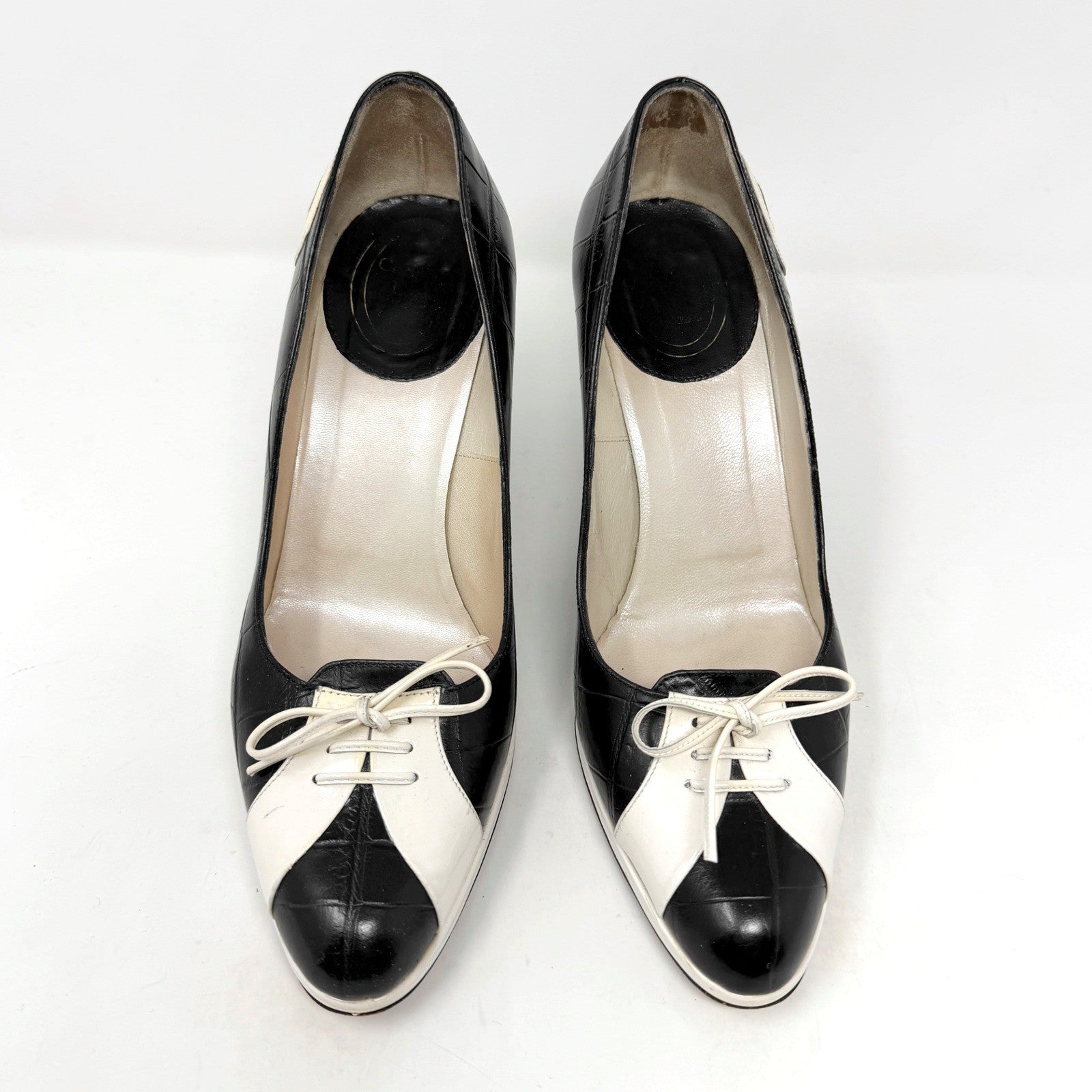 Dior Galliano Era Vintage Pumps Black White Lace-Up Sporty Heel Size 39 Italy