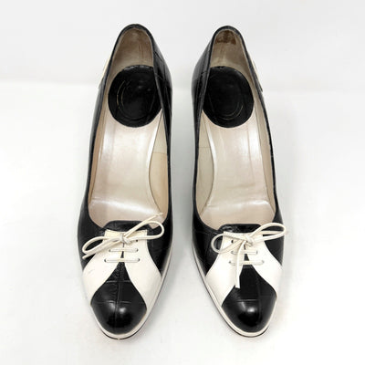 Dior Galliano Era Vintage Pumps Black White Lace-Up Sporty Heel