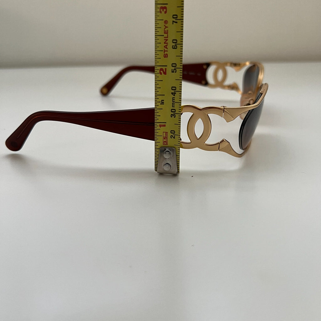 VTG 90s CHANEL Interlocking CC Logo Gold Frame Gradient Lenses Marked Sunglasses