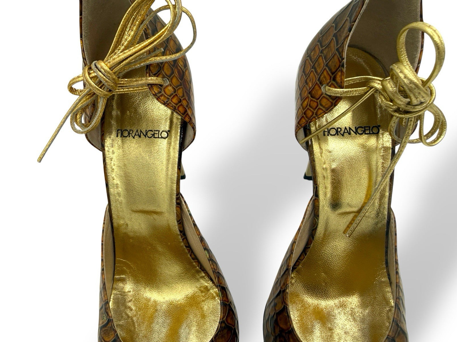 Fiorangelo Vintage Handcrafted Leather Embossed Reptile Heels Italy Size 38