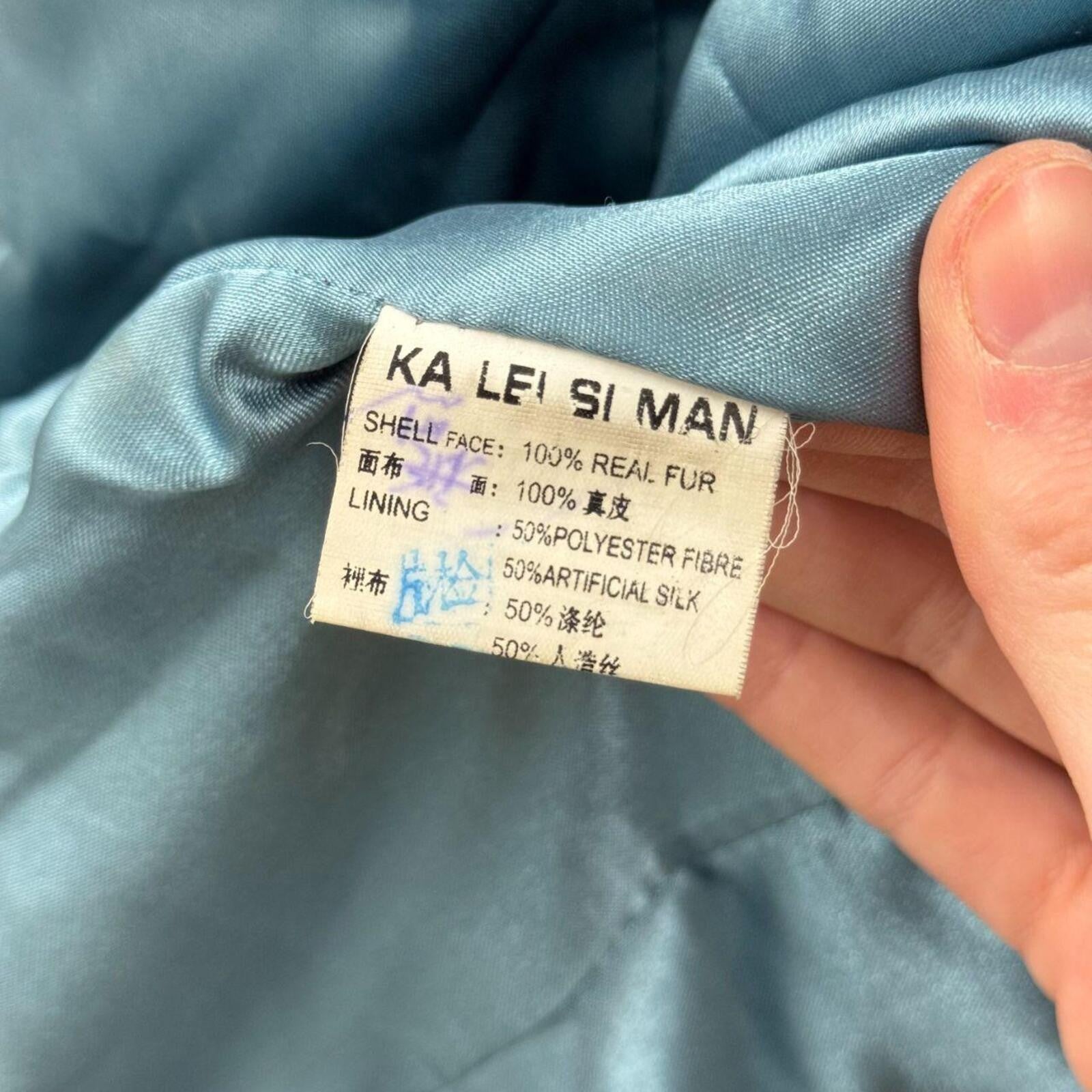 Vintage Y2K Blue Seafoam Fox Fur and Leather Jacket