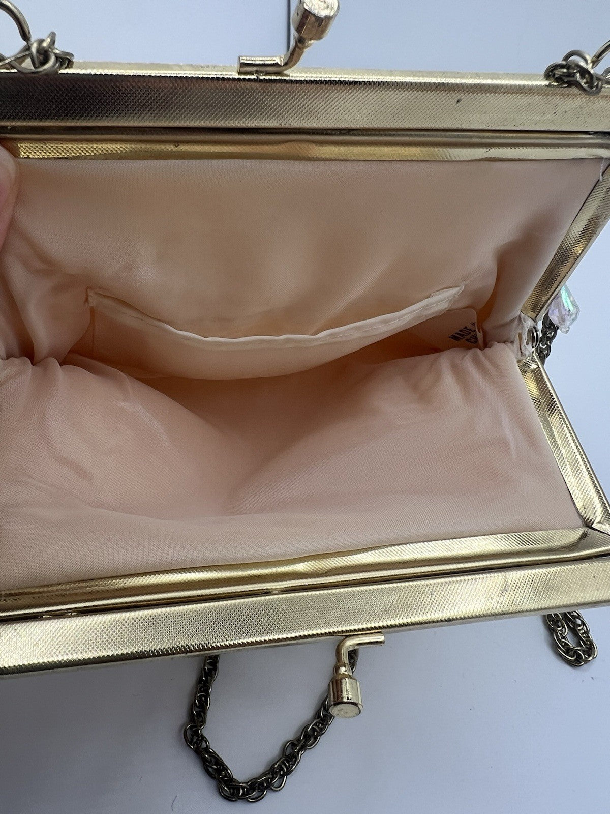 Vintage Evening Bag White/Cream Beaded Clutch Purse W/Chain Handle - Hong Kong