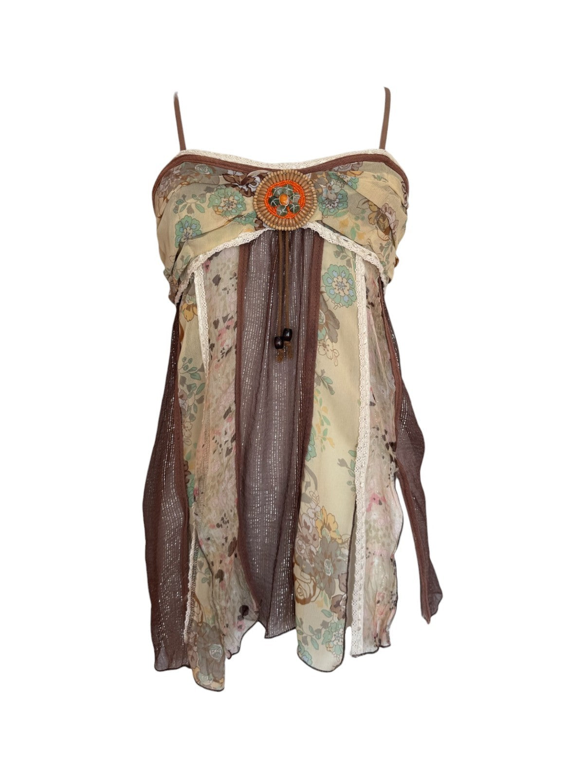 LM Lulu Brown Boho Floral Cami Top Size 2