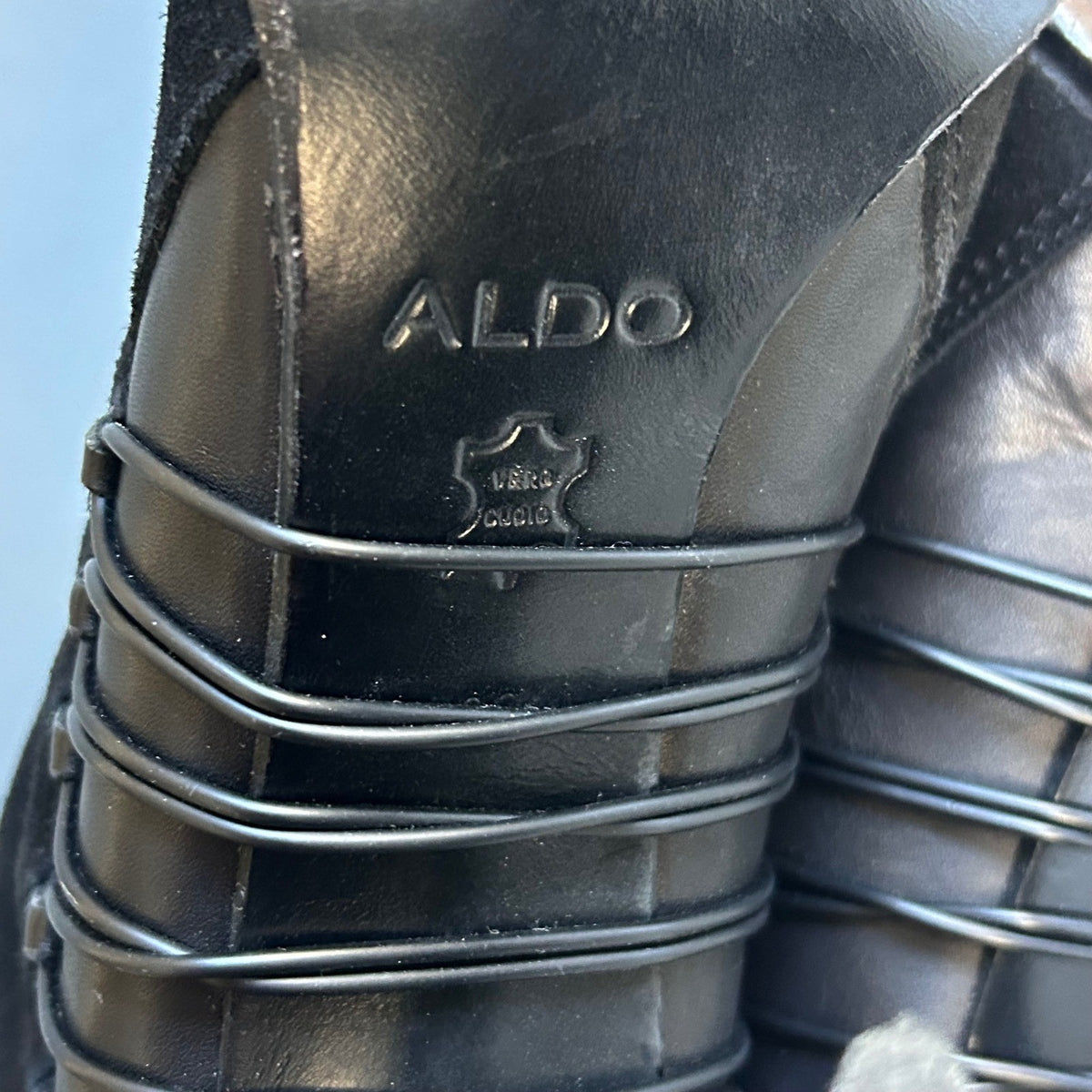 Aldo Tall Lace-Up Heeled Boots Black Pointed Toe Stiletto Knee