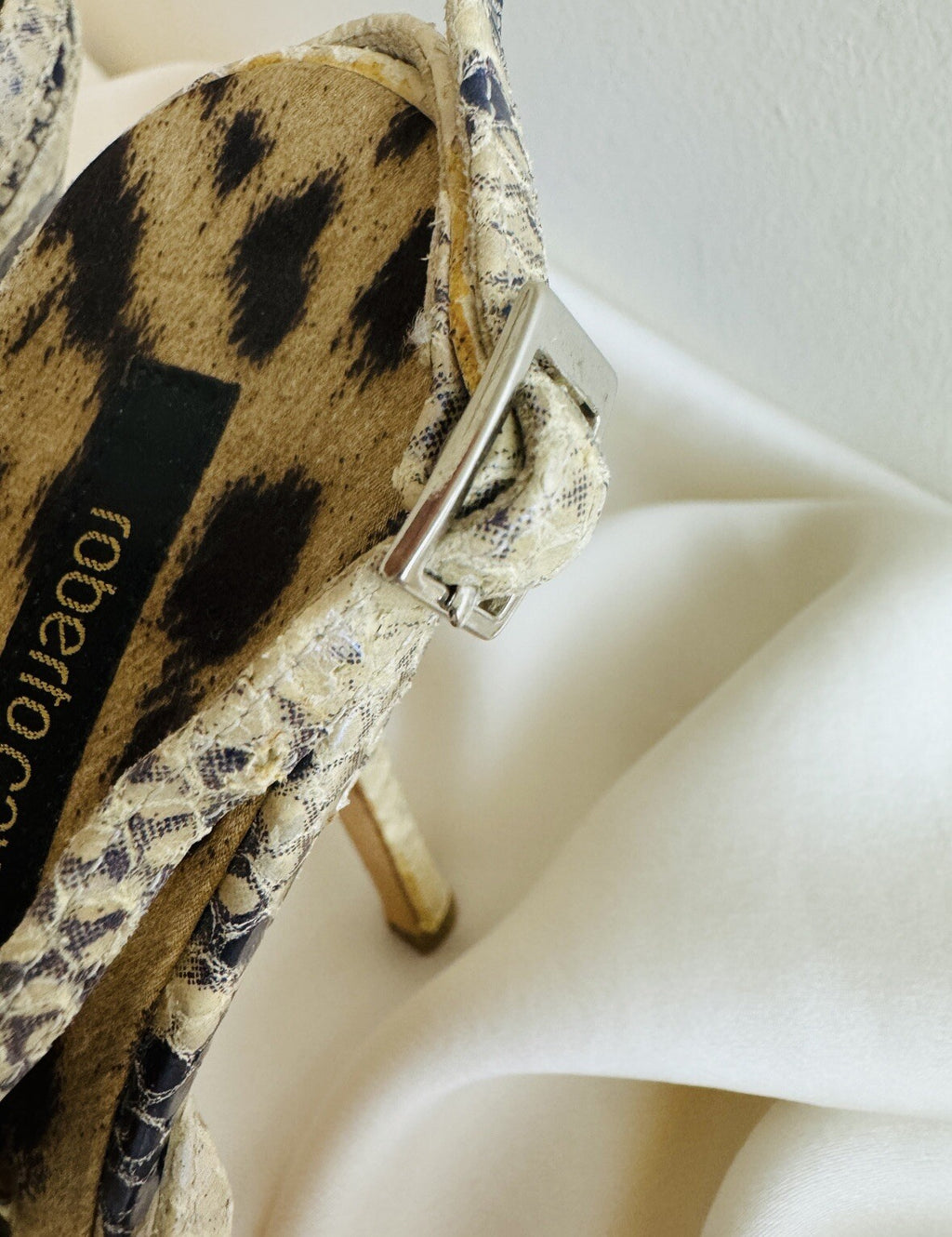 Roberto Cavalli 2000s Snake and Flower Enamel Rhinestone Heels