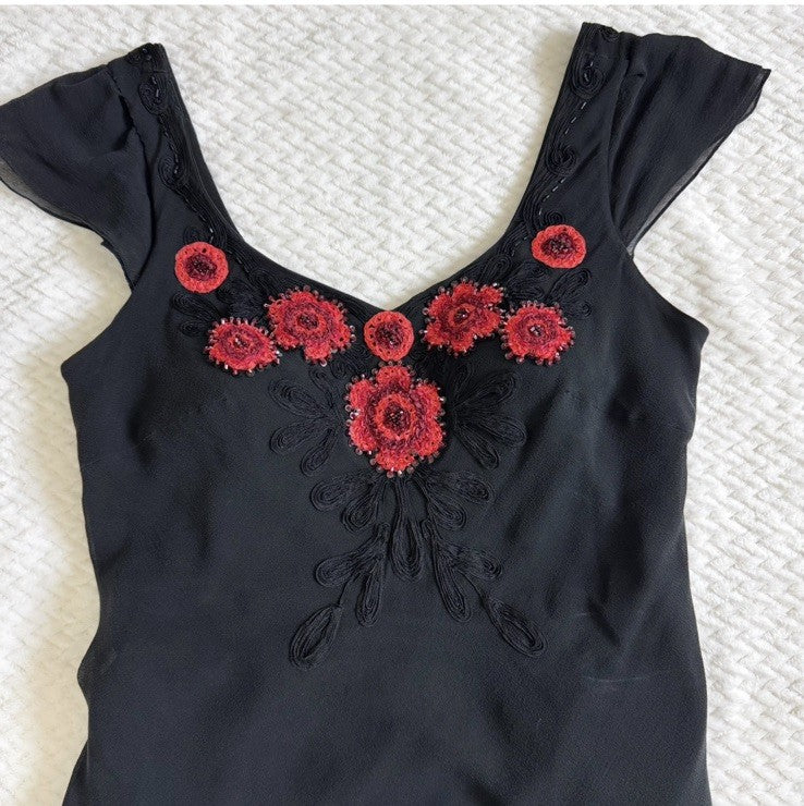 Sue Wong Vintage Silk Beaded Embroidered Skirt Top Set Size 6 Black