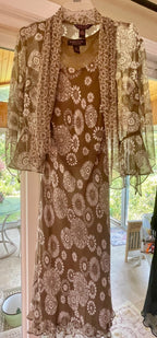 Signature by Robbie Bee Floral Taupe White Dress with Jacket Size 10