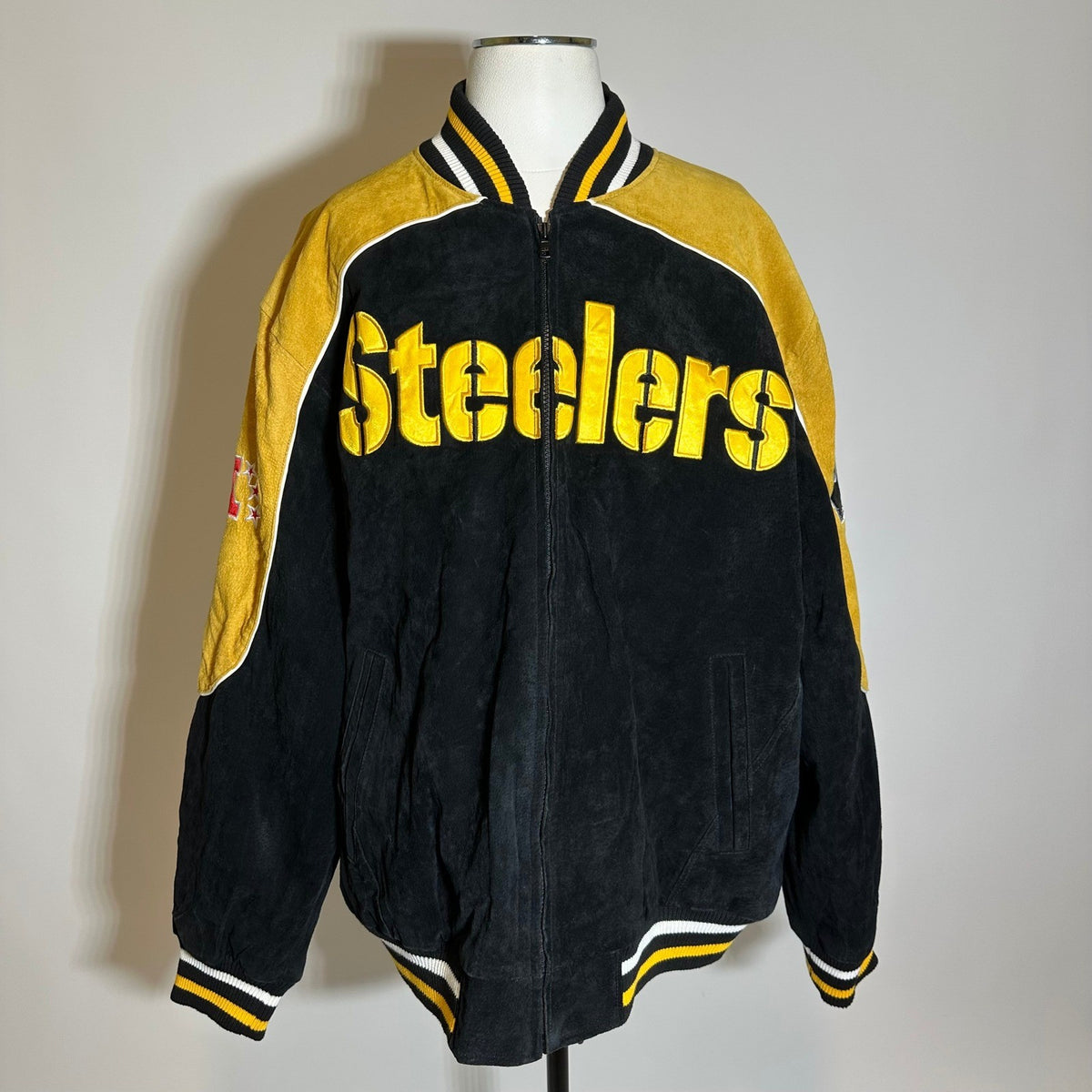 G-III Pittsburgh Steelers Suede Leather Jacket Black and Yellow Men's XL