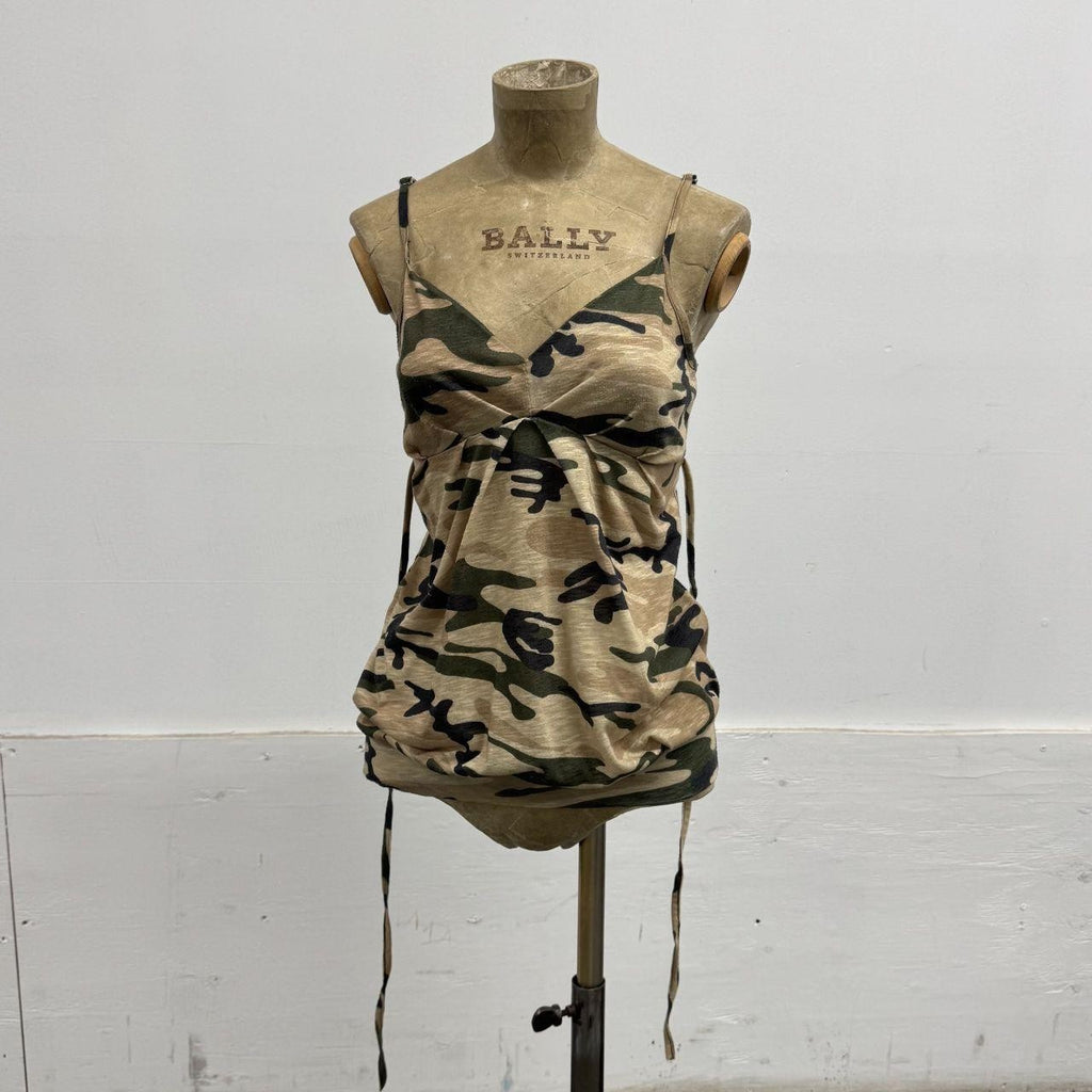 Cache Cache Vintage Green Camouflage Babydoll Cami Top