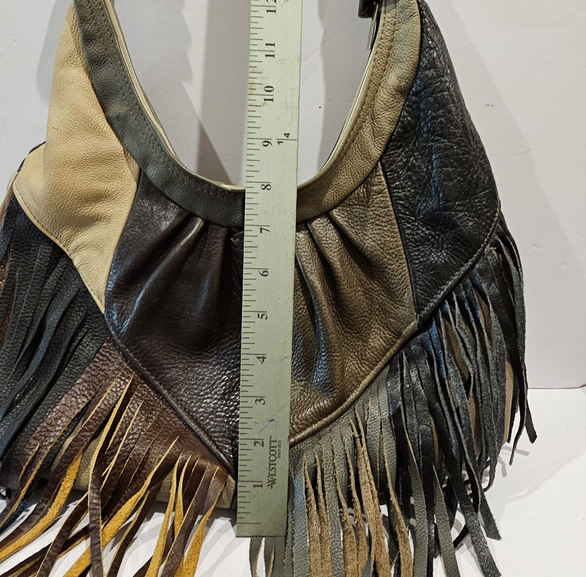 Vintage Leather Patchwork Fringe Hobo Bag