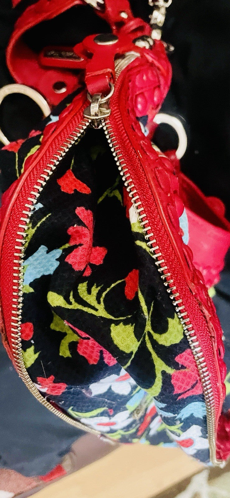Isabella Fiore Red Floral Crescent Shoulder Bag