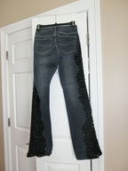 Cache Bootcut Jeans Black Lace Beaded Asymmetric Design Size 0
