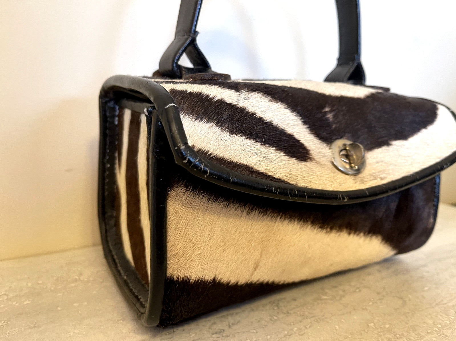 Vtg Calf Hair ZEBRA Print Nordstrom  1950s-60's HandBag Leather Black White Nice
