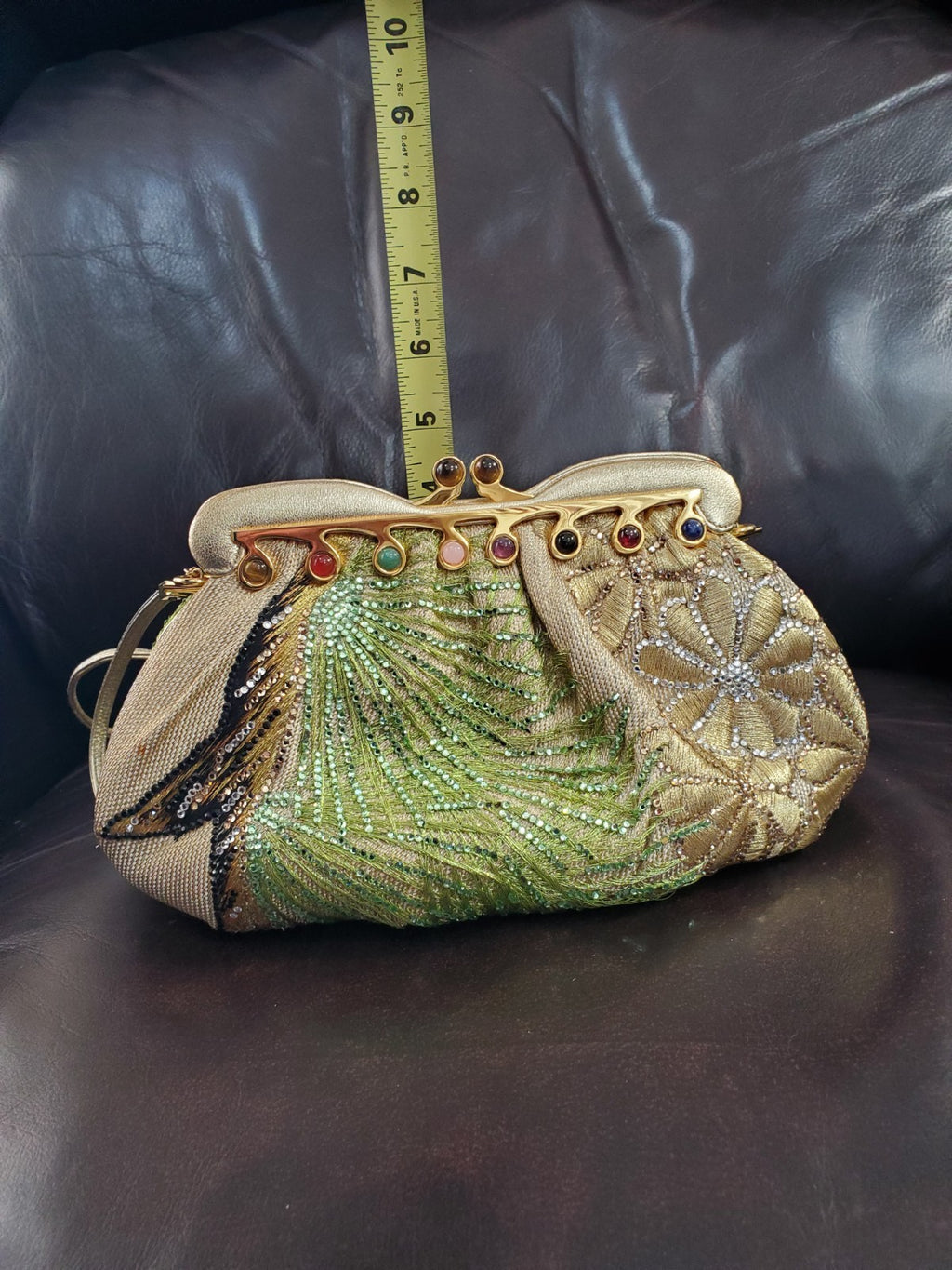 Judith Leiber Gold Floral Embroidered Crystal Beaded Clutch w/ Dust Bag & Comb
