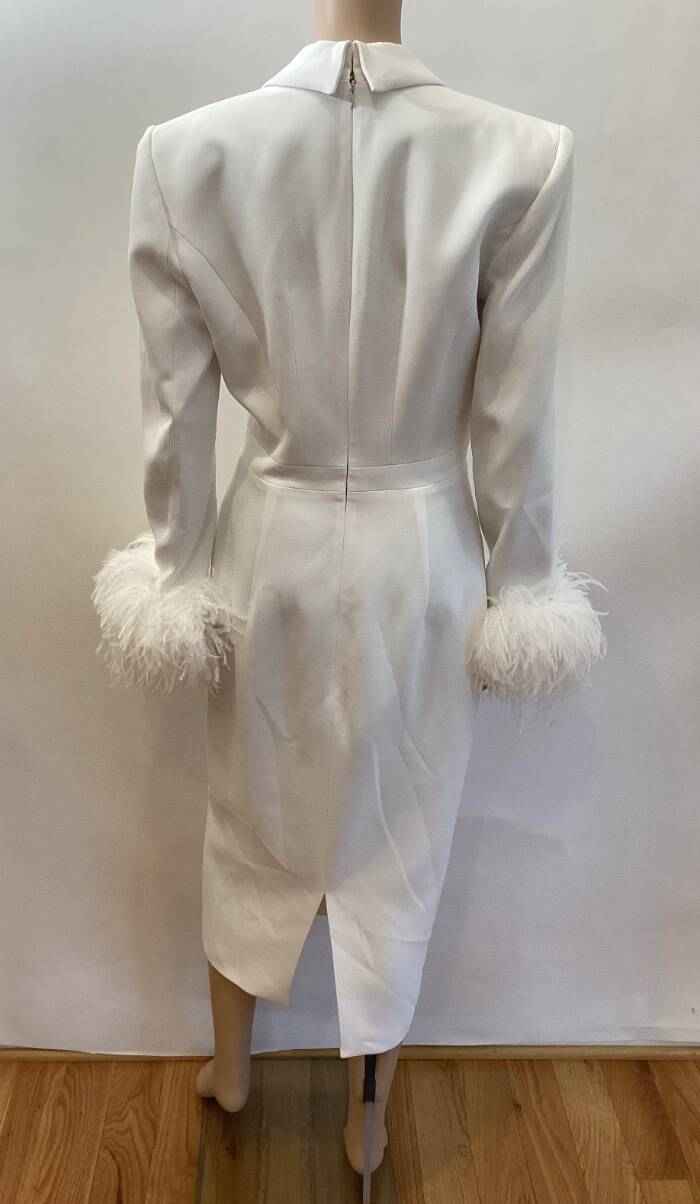 ANDREW GN FEATHER TRIM BLAZER MIDI DRESS SZ FR 40 US 8