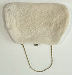 Vintage White Beaded Purse Clutch Bag Handbag Thin Gold Chain Handle