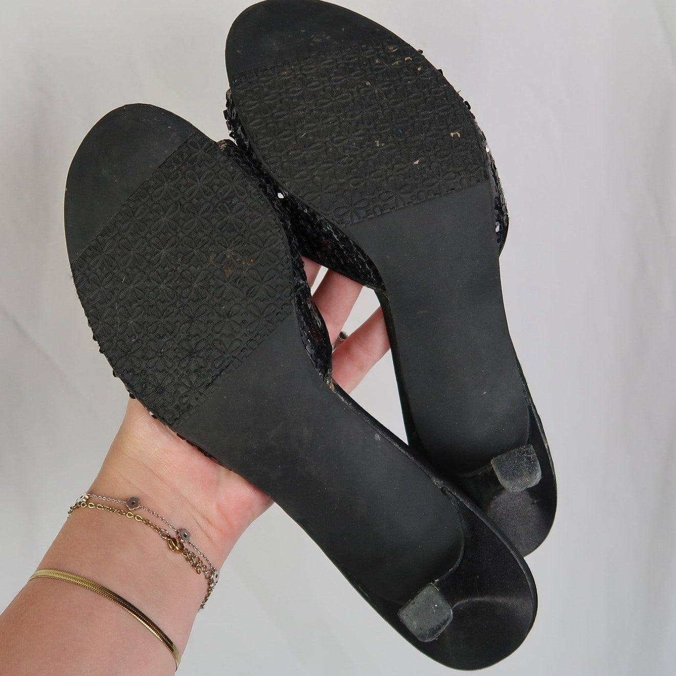 Vintage Curfew Black Sequin Embellished Open Toe Mule